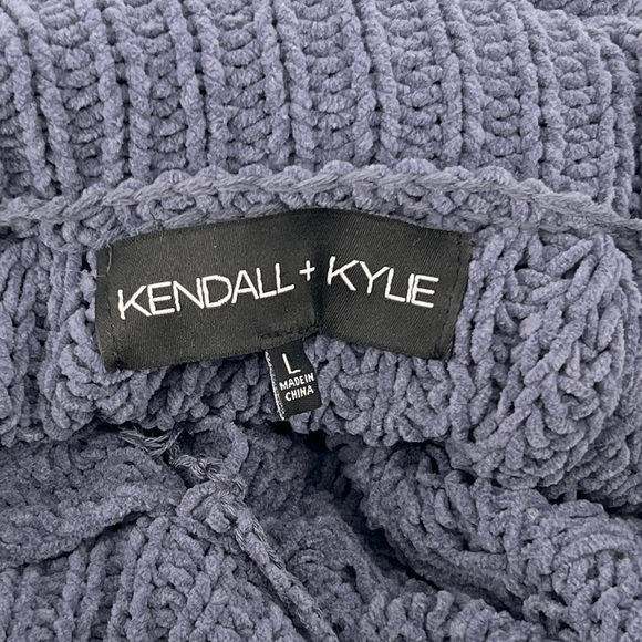 Kendall + Kylie Blue Turtleneck Cable Knit Crop Sweater Size Large Women’s - Picture 2 of 5